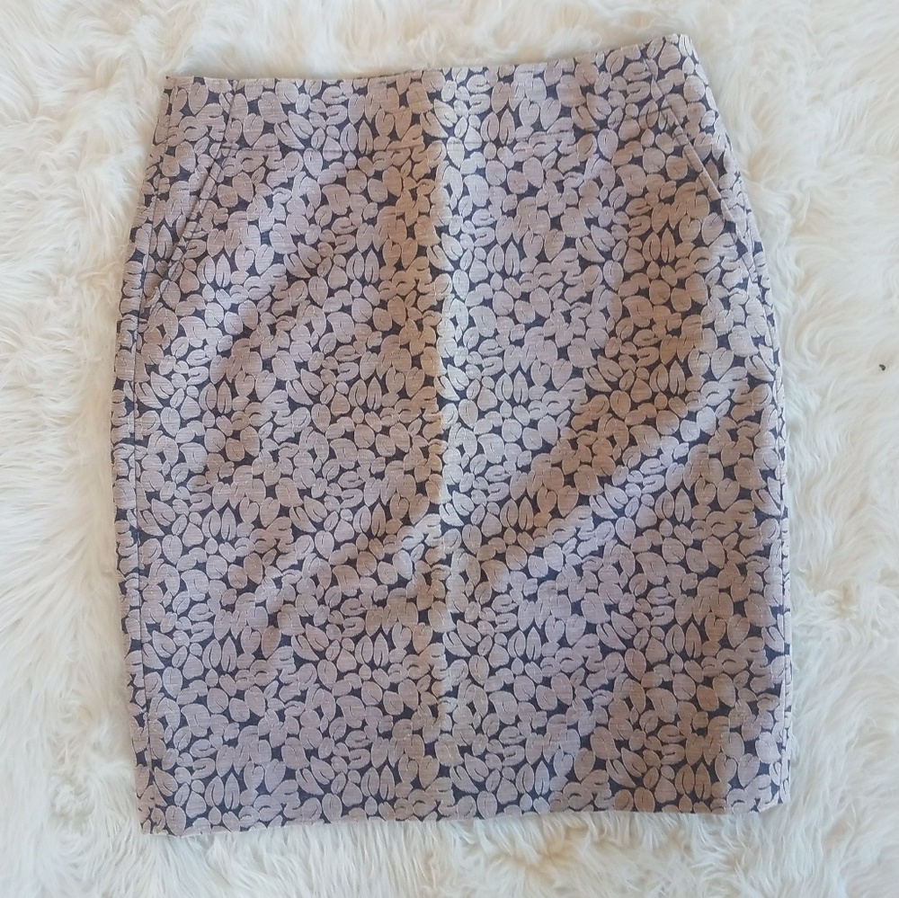 J. Crew Factory Leaf Pattern Gray Pencil Skirt